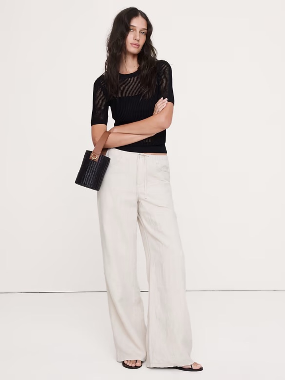 Banana Republic the studio wide-leg drawstring pants in natural color